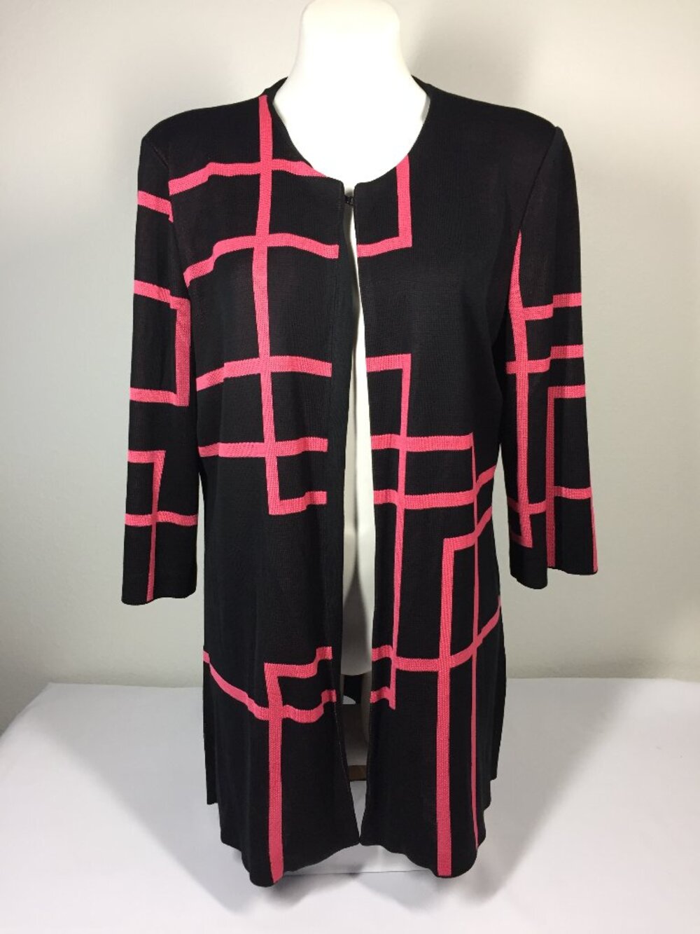 Misook Large Cardigan Tunic Length One Hook Closure Knit